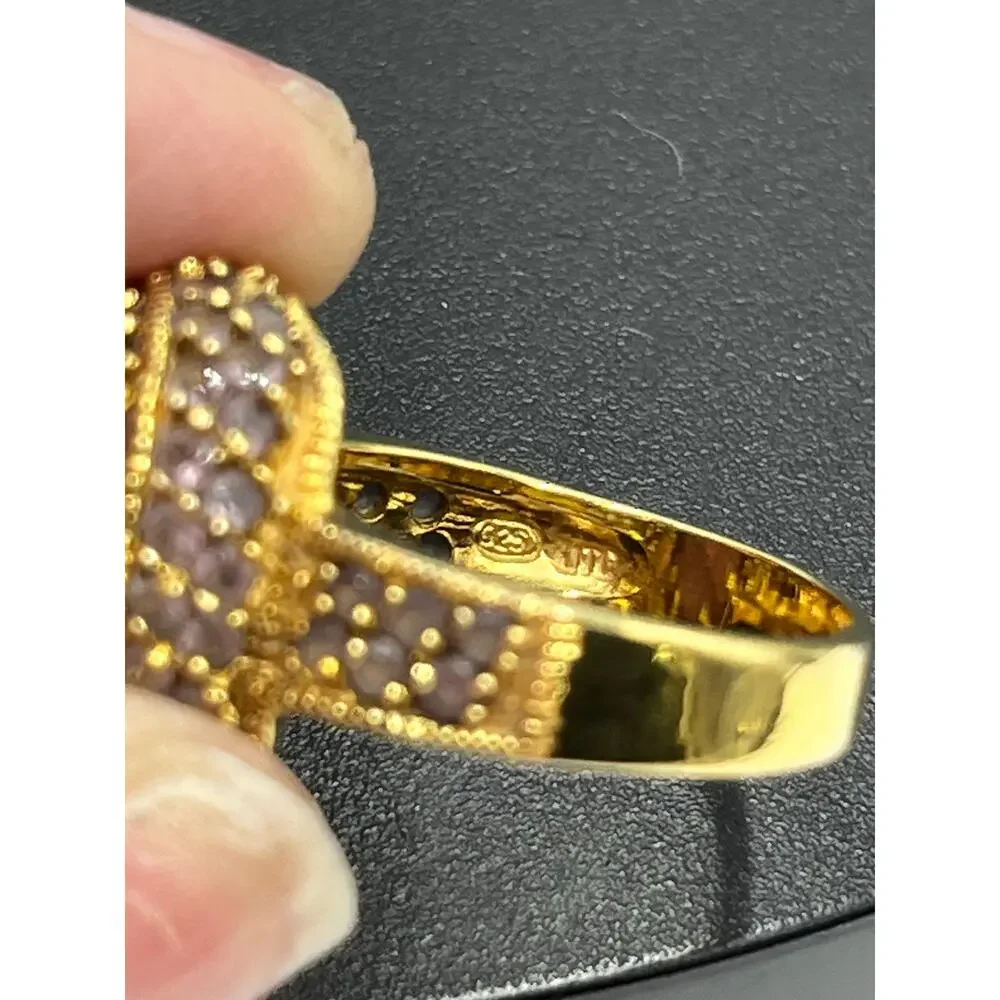 UTC Gold Plated Vermeil Sterling‎ Silver Cushion Cut Amethyst Cocktail Ring Sz 8